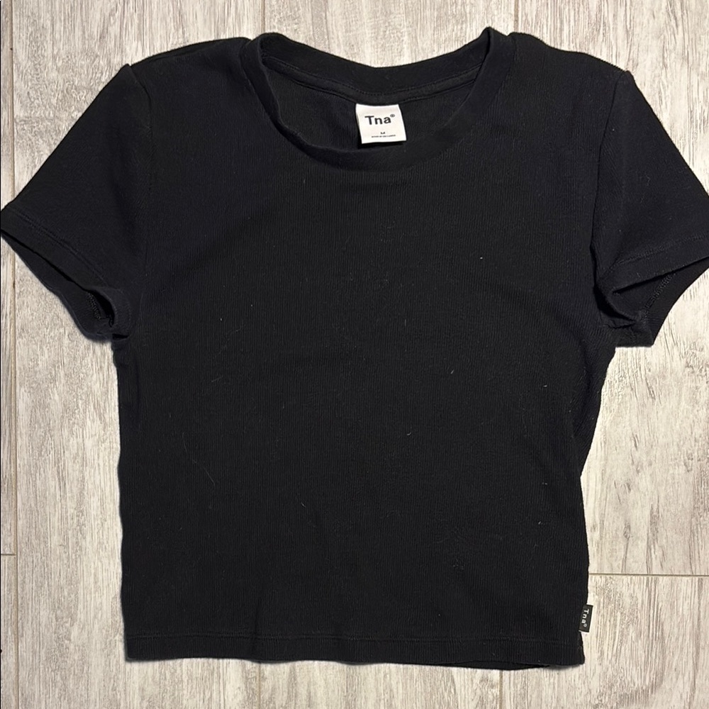TNA Black ribbed Cropped Short Sleeve T-Shirt​​